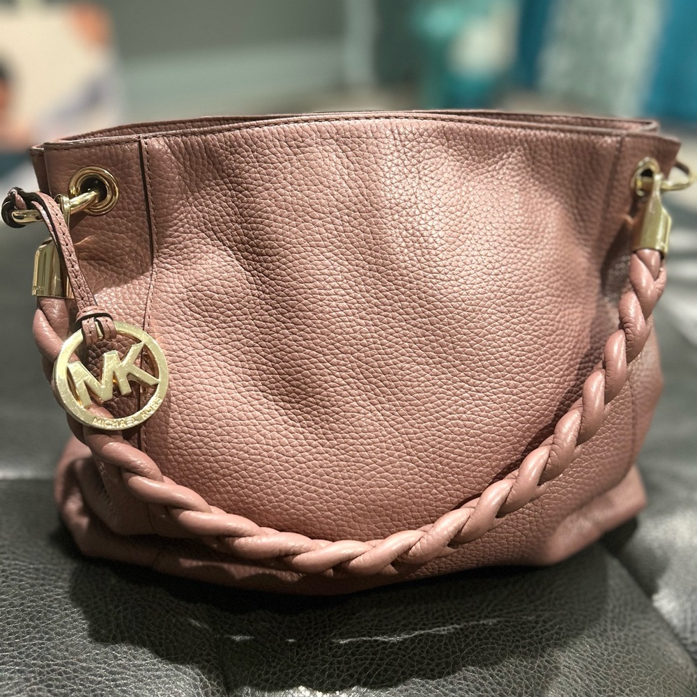 Michael Kors Naomi Pebbled Leather Shoulder Bag With Braided Strap
